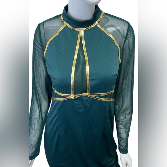 Teal and Gold Women's Dress Size L - Picture 2 of 5